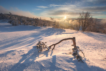 Winter sunset in the mountains