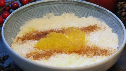 porridge in a blue bowl