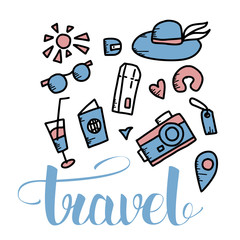 Set of travel doodle symbols in vector.
