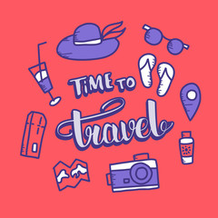 Set of travel doodle symbols in vector.