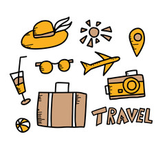Set of travel doodle symbols in vector.