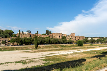 Fototapeta na wymiar Panoramic viiew of ruins of Circus Maximus in city of Rome, Italy