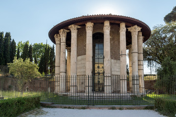 Ruins of Temple of Hercules Victor  in city of Rome, Italy