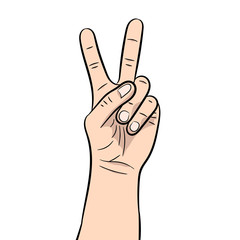 The vector illustration of a hand showing the sign the peace