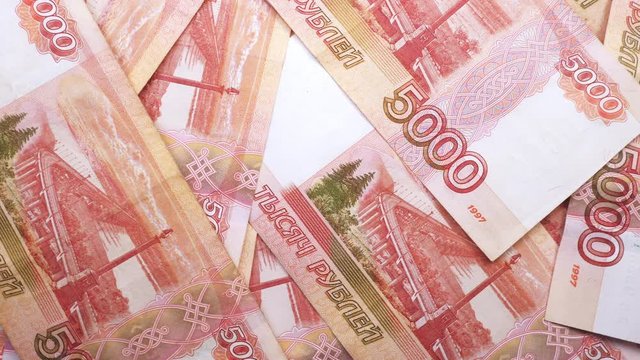 Five thousand russian ruble currency banknotes. Rotation paper money close up.