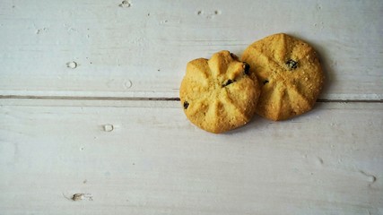 Cookies on white table.