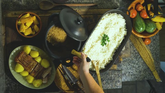 Making beans on the wood stove, brazilian dish typical of Brazilian cuisine