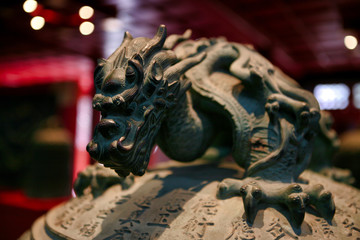  The decor element is the handle of a bell in the form of a dragon. Big Bell Temple. Beijing,...