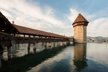 Historic city center of Lucerne with famous Chapel Bridge and lake Lucerne in Canton of Lucerne,...