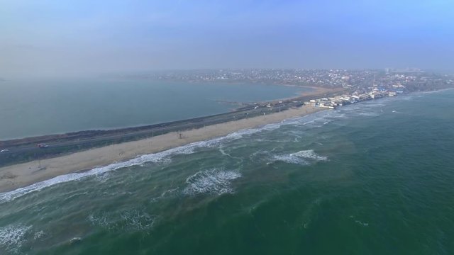 Aerial view of Road between Black Sea and Khadzhibey Estuary