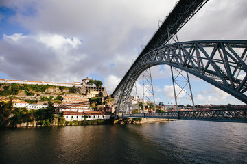 Ponte de Dom Luis I Bridge and vine cellars in Porto, Portugal