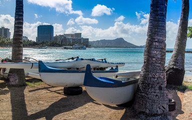 Fototapeta na wymiar Canoes on the beach