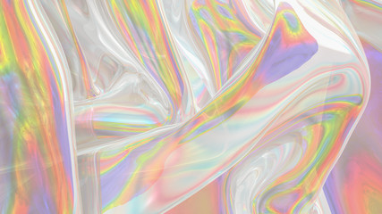 Transparent Rainbow Plastic. Abstract digital fabric. Holographic Rainbow foil.