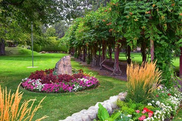 Views from the International Peace Gardens which is a botanical garden located in Jordan Park in...