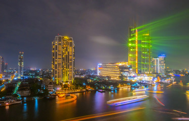 Fototapeta na wymiar Bangkok,Thailand-November 9,2018: The spectacular lighting show in Iconsiam grand opening festivities