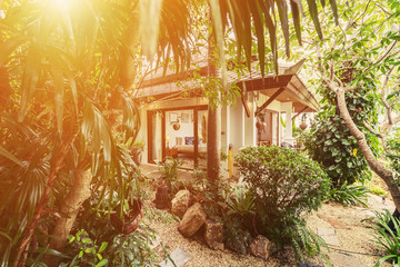Interior of Tropical house outdoor with tropical garden