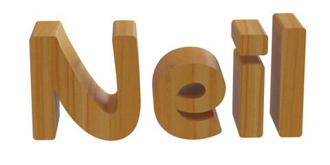 neil in 3d name with wooden texture