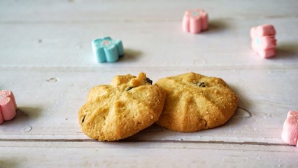 cookies on white wood background.