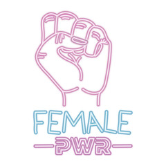 female power label with hand in fight signal icons