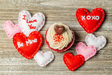 Red Velvet cupcake and valentine hearts