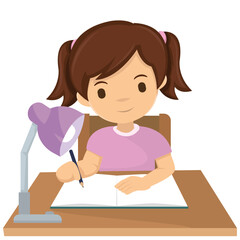 Cute girl make homework at night