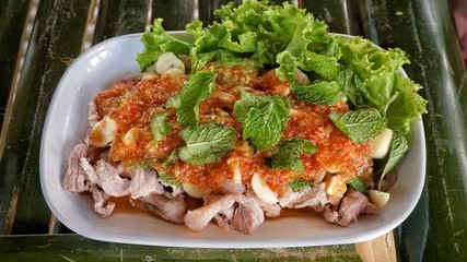 Boiled Pork with Lime Garlic and Chili Sauce.