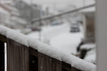 In focused accumulation of snow with a winter background