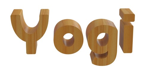 yogi in 3d name with wooden texture