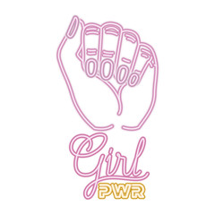 girl power label with hand in fight signal icons