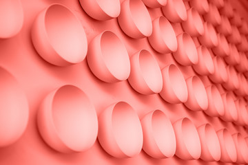 Living coral color abstract background. Sucker close up. Pattern of plastic cups. Color 2019
