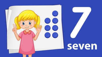 A girl showing number seven