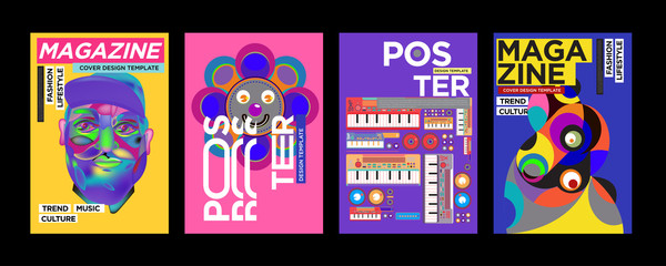 Cover and Poster Design Template for Magazine. Trendy Vector Typography and Colorful Illustration Collage for Cover and Page Layout Design Template in eps10.