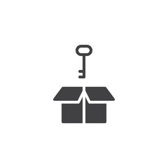 Box with key vector icon. filled flat sign for mobile concept and web design. Keyword simple solid icon. Symbol, logo illustration. Pixel perfect vector graphics