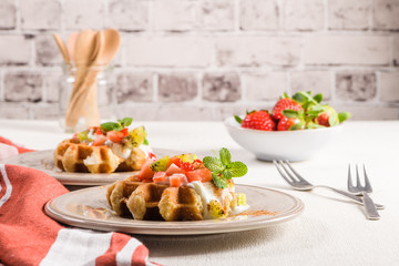 Fresh egg waffles dessert