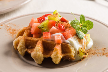 Fresh egg waffles dessert