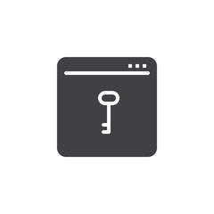 Browser window with key vector icon. filled flat sign for mobile concept and web design. Web security page simple solid icon. Symbol, logo illustration. Pixel perfect vector graphics