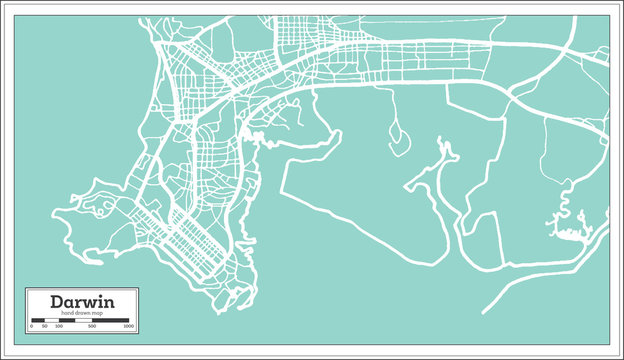 Darwin Australia City Map in Retro Style. Outline Map.