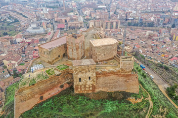 Aerial view of Monzon fortress a former Templer knight castle with Arab origins  in the Aragon region of Spain