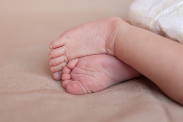 Photo of little feet of newborn baby.