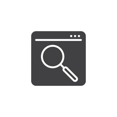 Web page Search vector icon. filled flat sign for mobile concept and web design. Browser with Magnifying glass simple solid icon. Symbol, logo illustration. Pixel perfect vector graphics