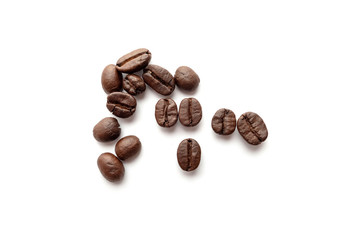Coffee beans isolated on white background. Close-up.