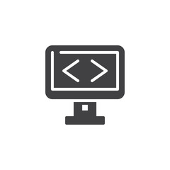 Programming screen vector icon. filled flat sign for mobile concept and web design. Coding computer monitor simple solid icon. Symbol, logo illustration. Pixel perfect vector graphics