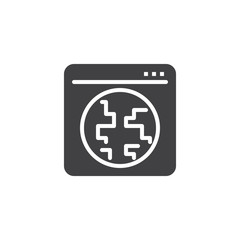Obraz premium Global internet browser window vector icon. filled flat sign for mobile concept and web design. Browser page with globe simple solid icon. Symbol, logo illustration. Pixel perfect vector graphics