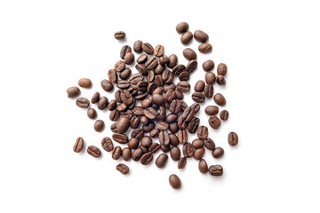 Coffee beans isolated on white background. Close-up.