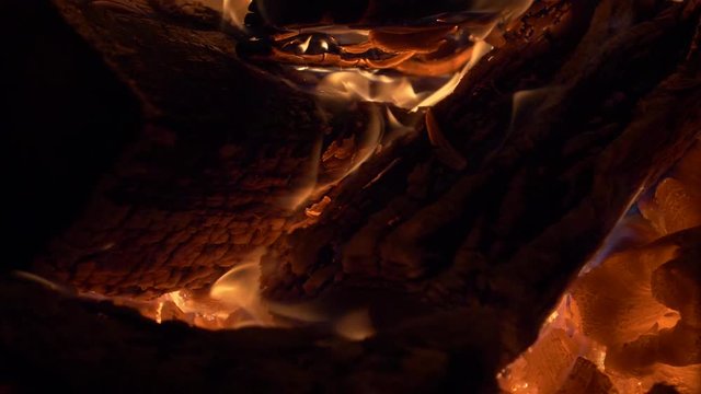 Firewood burning and smouldering - 180fps slow motion