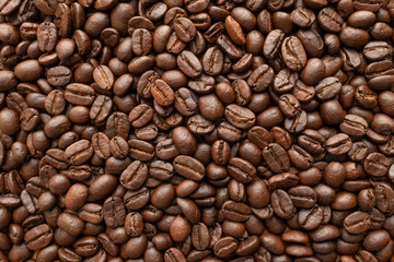 Roasted of coffee beans for background. Close-up.