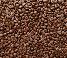 Roasted of coffee beans for background. Close-up.