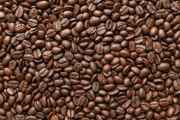 Roasted of coffee beans for background. Close-up.