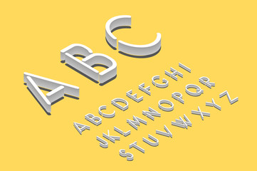 Isometric font alphabet with shadow. Graphic concept for your design