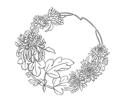 floral wreath outline, black and white clip art preview